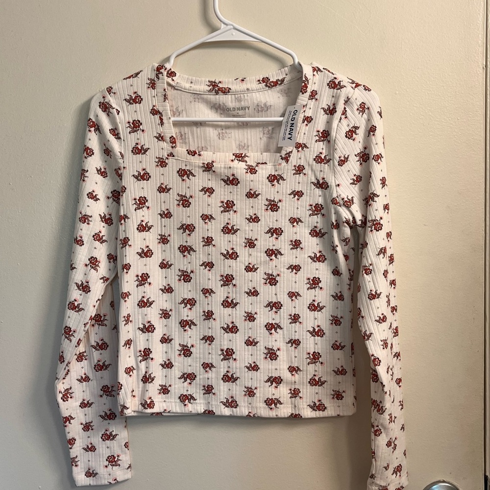 Old Navy White Floral Long Sleeve Top
